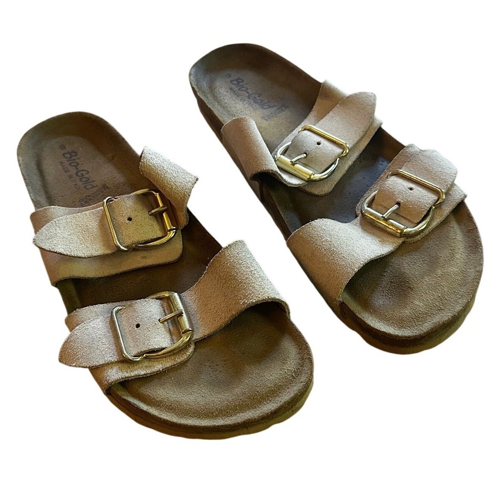 Bio-Gold Womens Made in Italy Leather Double Strap Buckle Sandals 6